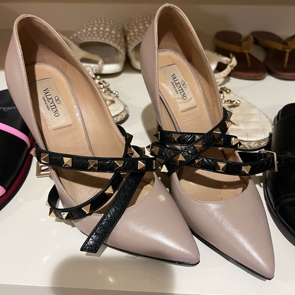 Valentino Women's Pink and Black Studded Heels
